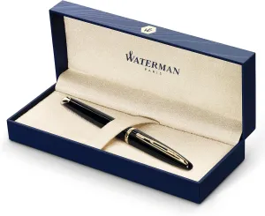 Waterman Carène Black Sea Fountain Pen | High-Gloss Black & 23k Gold Clip | Fine Nib with Blue Ink Cartridge | Gift Box