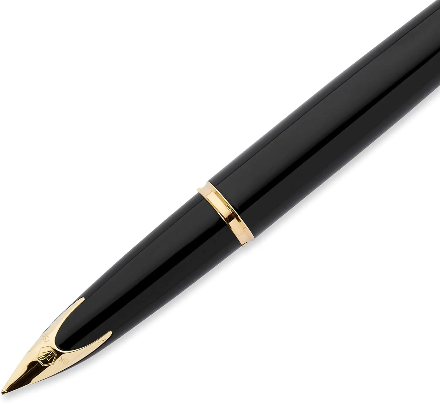 Waterman Carène Black Sea Fountain Pen | High-Gloss Black & 23k Gold Clip | Fine Nib with Blue Ink Cartridge | Gift Box