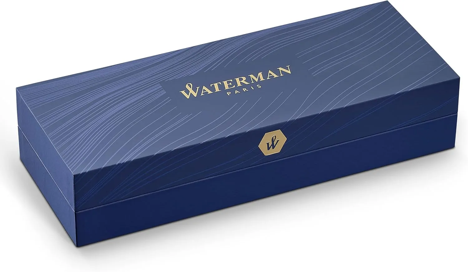Waterman Carène Deluxe Ballpoint Pen, Gloss Black & Silver Plated with 23k Gold Clip, Medium Point with Blue Ink Cartridge, Gift Box