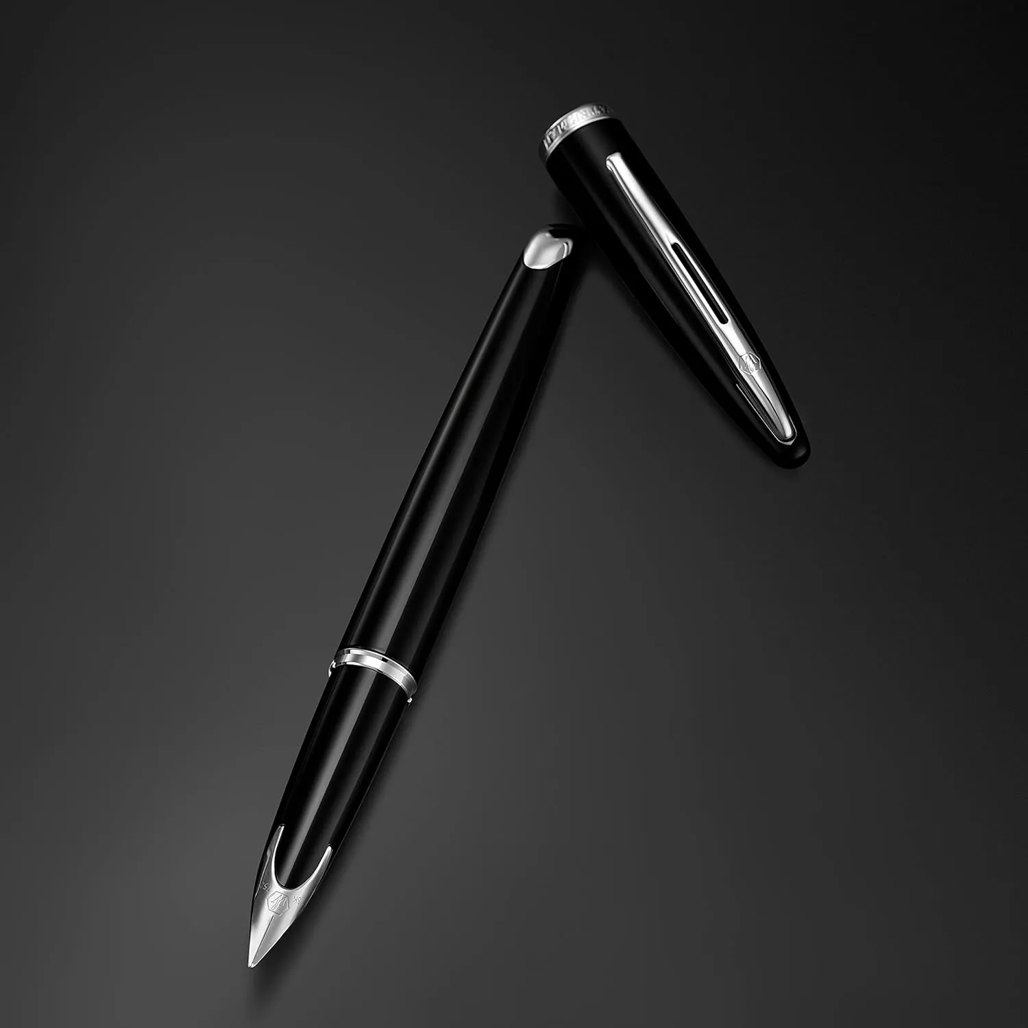 Waterman Duofold Centennial Fountain Pen, Classic Black with Gold Trim, Medium Solid Gold Nib, Black Ink and Convertor, Premium Gift Box