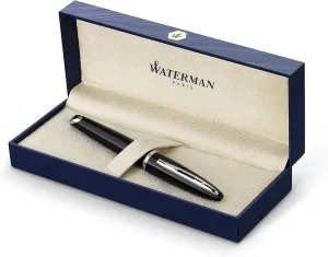 Waterman Duofold Centennial Fountain Pen, Classic Black with Gold Trim, Medium Solid Gold Nib, Black Ink and Convertor, Premium Gift Box