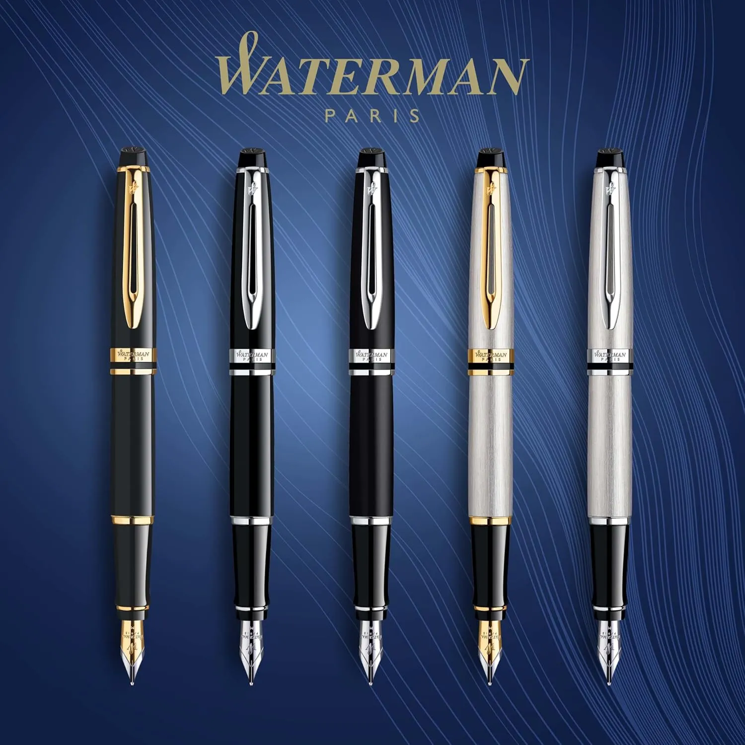 Waterman Expert Fountain Pen, Gloss Black with 23k Gold Trim, Fine Nib, Luxury Fountain Pen in Gift Box, Fountain Pen for Writing