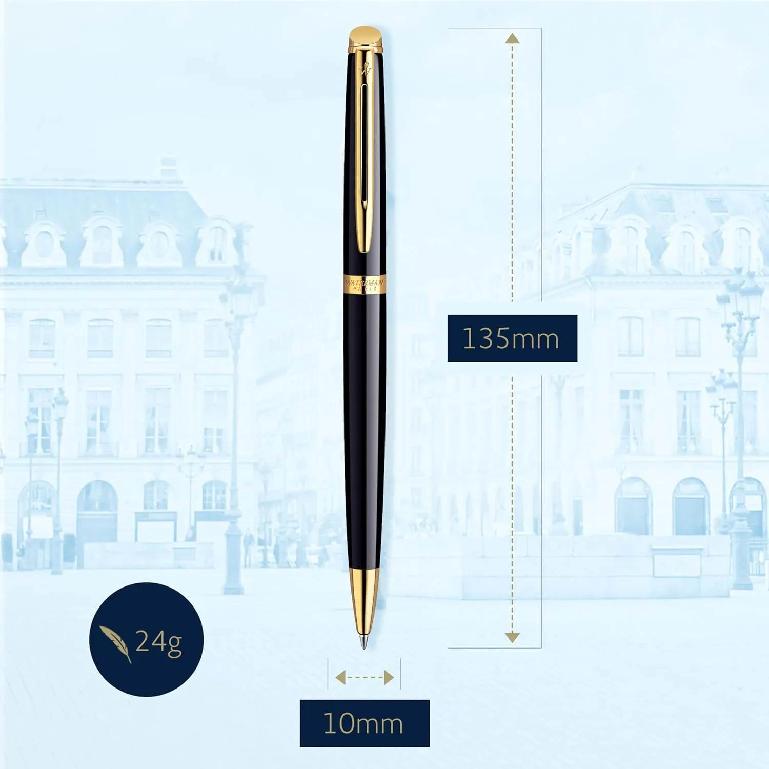 Waterman Hémisphère Ballpoint Pen | Gloss Black with 23k Gold Trim | Medium Point | Blue Ink | Gift Box