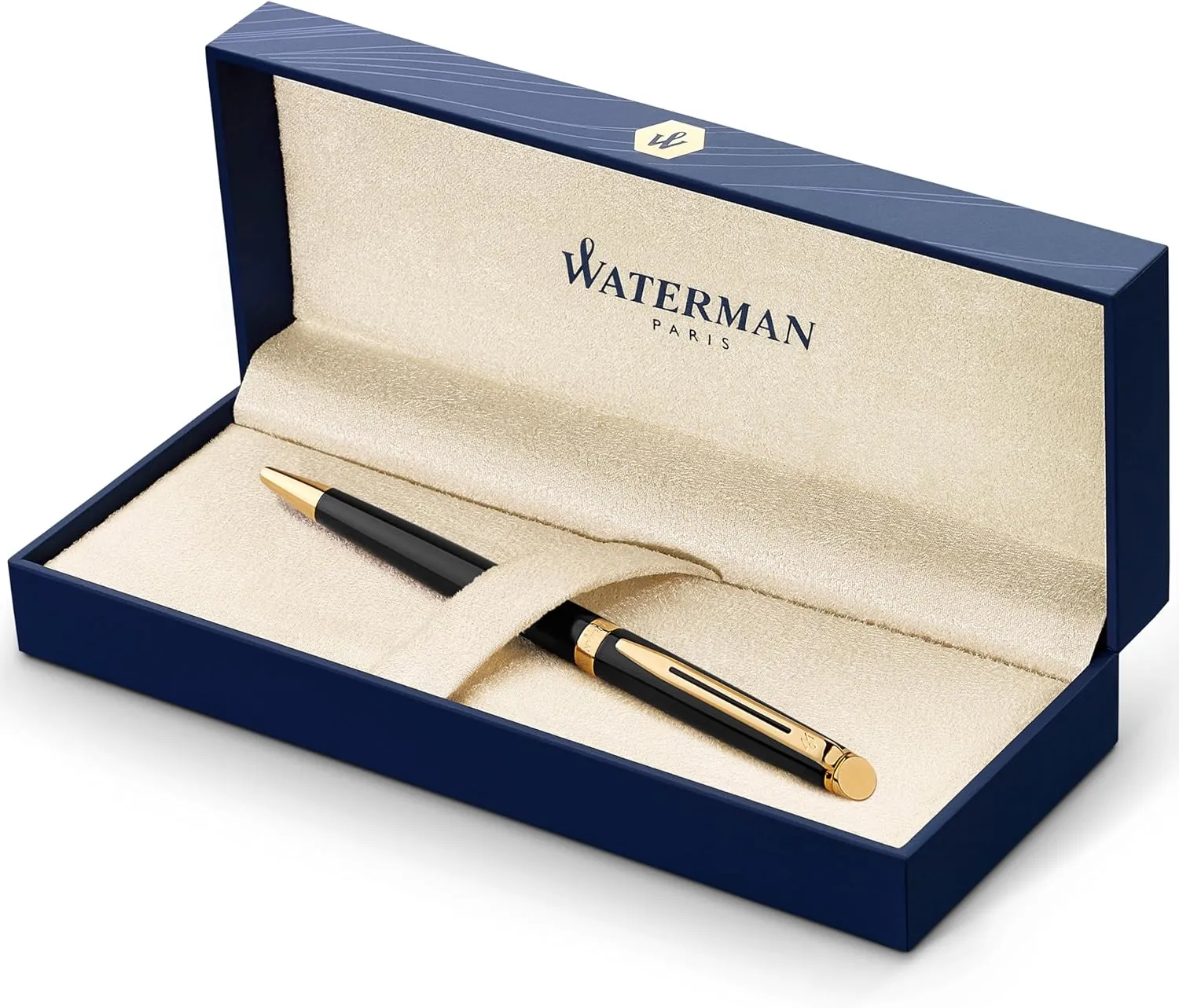 Waterman Hémisphère Ballpoint Pen | Gloss Black with 23k Gold Trim | Medium Point | Blue Ink | Gift Box