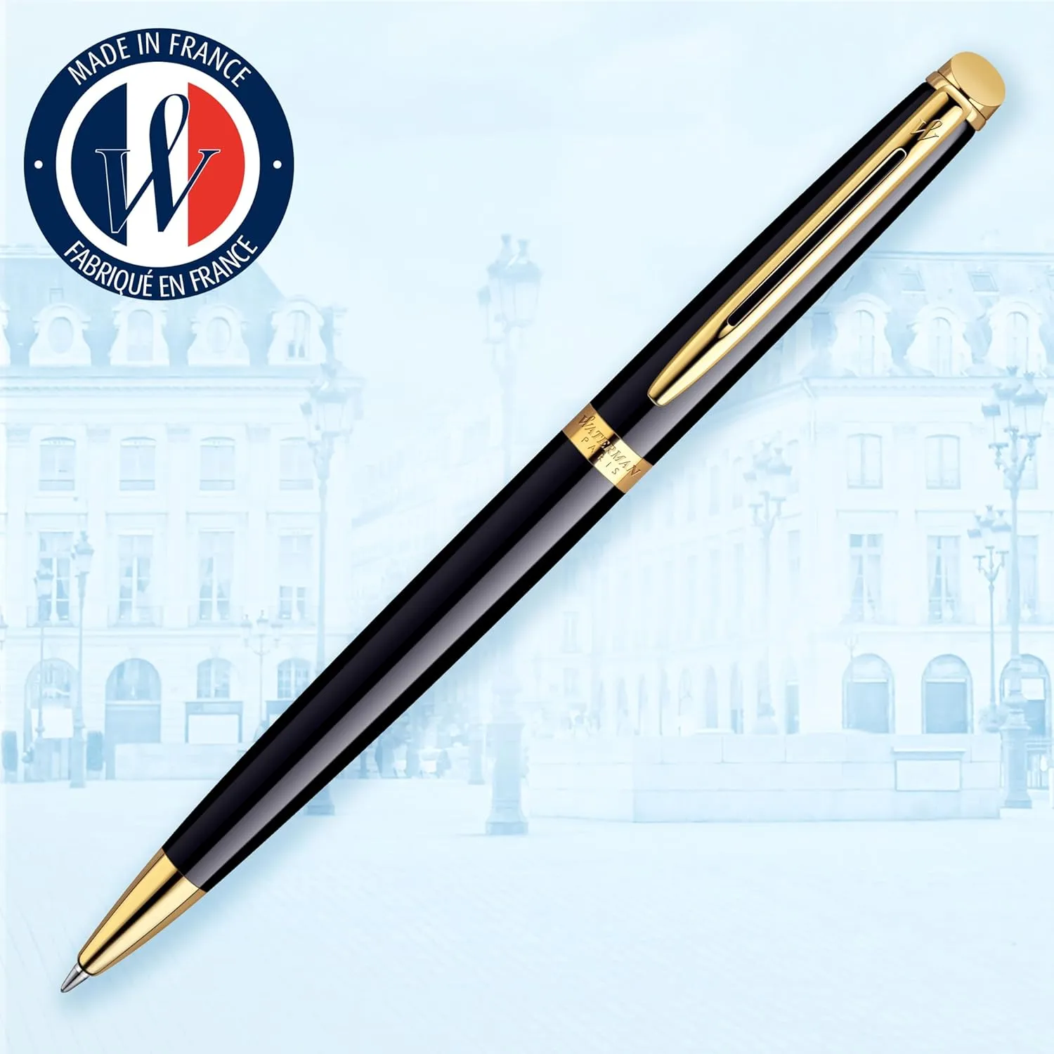 Waterman Hémisphère Ballpoint Pen | Gloss Black with 23k Gold Trim | Medium Point | Blue Ink | Gift Box
