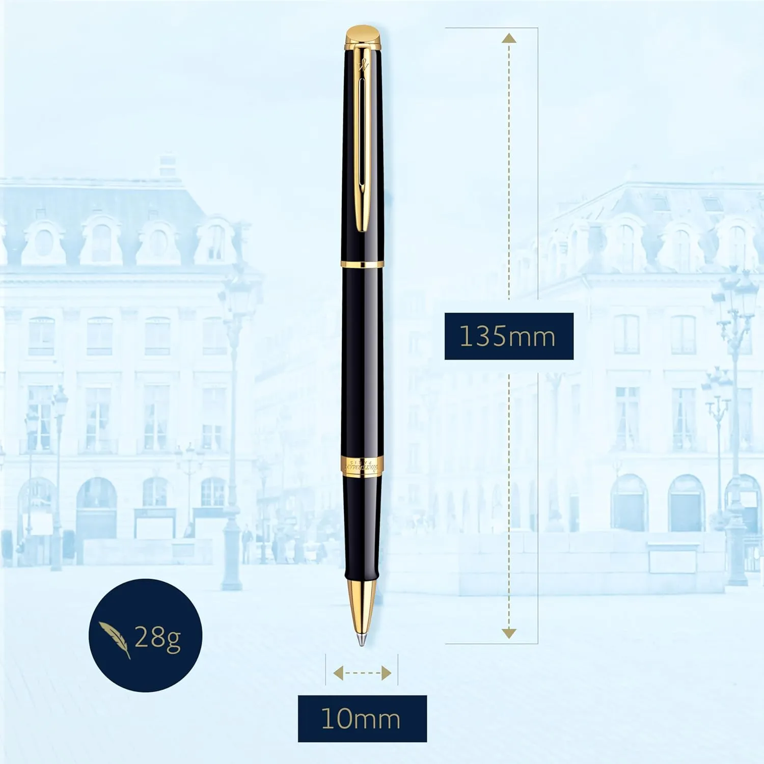 Waterman Hémisphère Rollerball Pen Gloss Black with 23k Gold Trim Fine Point Black Ink Gift Box