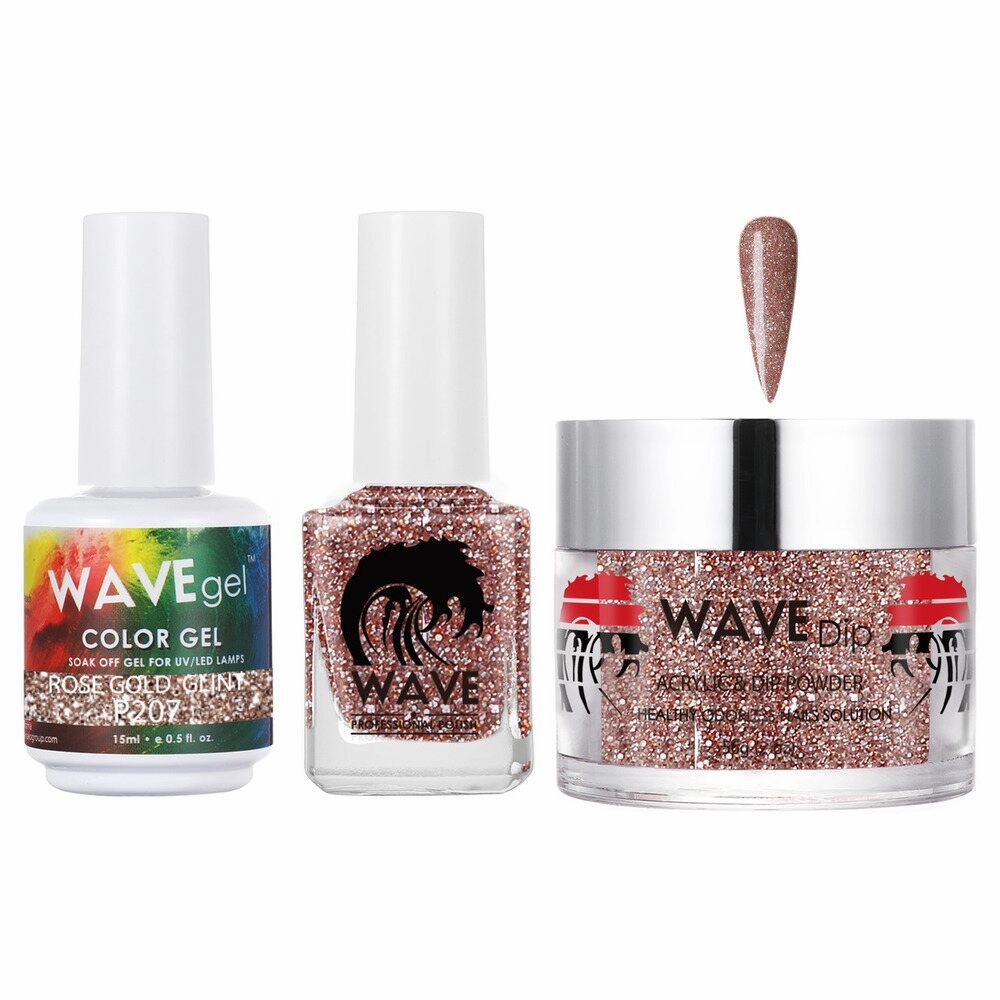 Wave Simplicity Collection 3-In-1 Matching Combo Set / 1 Gel Polish 0.5 oz.   1 Lacquer 0.5 oz.   1 Dip Powder 2 oz. / #P207 Rose Gold Glint