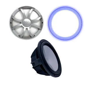 wet sounds Revo 10" Subwoofer, Grill, & RGB LED Ring - Black Subwoofer & Silver XS Grill - 4 Ohm