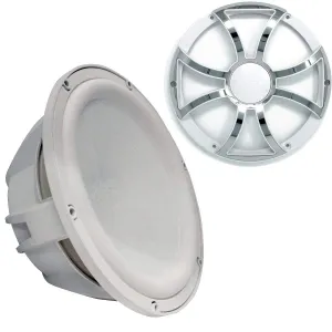wet sounds Revo 12" Subwoofer & Grill - White Subwoofer & White Grill with Stainless Steel Inserts - 4 Ohm
