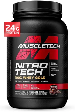 Whey Protein Powder , MuscleTech Nitro-Tech Whey Gold Protein Powder , Whey Protein Isolate Smoothie Mix , Protein Powder for Women & Men , Chocolate Protein Powder, 2 lbs (28 Serv)-package varies