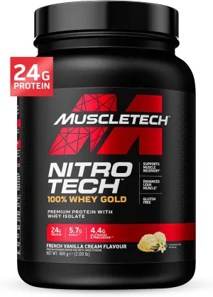 Whey Protein Powder , MuscleTech Nitro-Tech Whey Gold Protein Powder , Whey Protein Isolate Smoothie Mix , Protein Powder for Women & Men , Vanilla Protein Powder, 2 lbs (28 Servings)-package varies