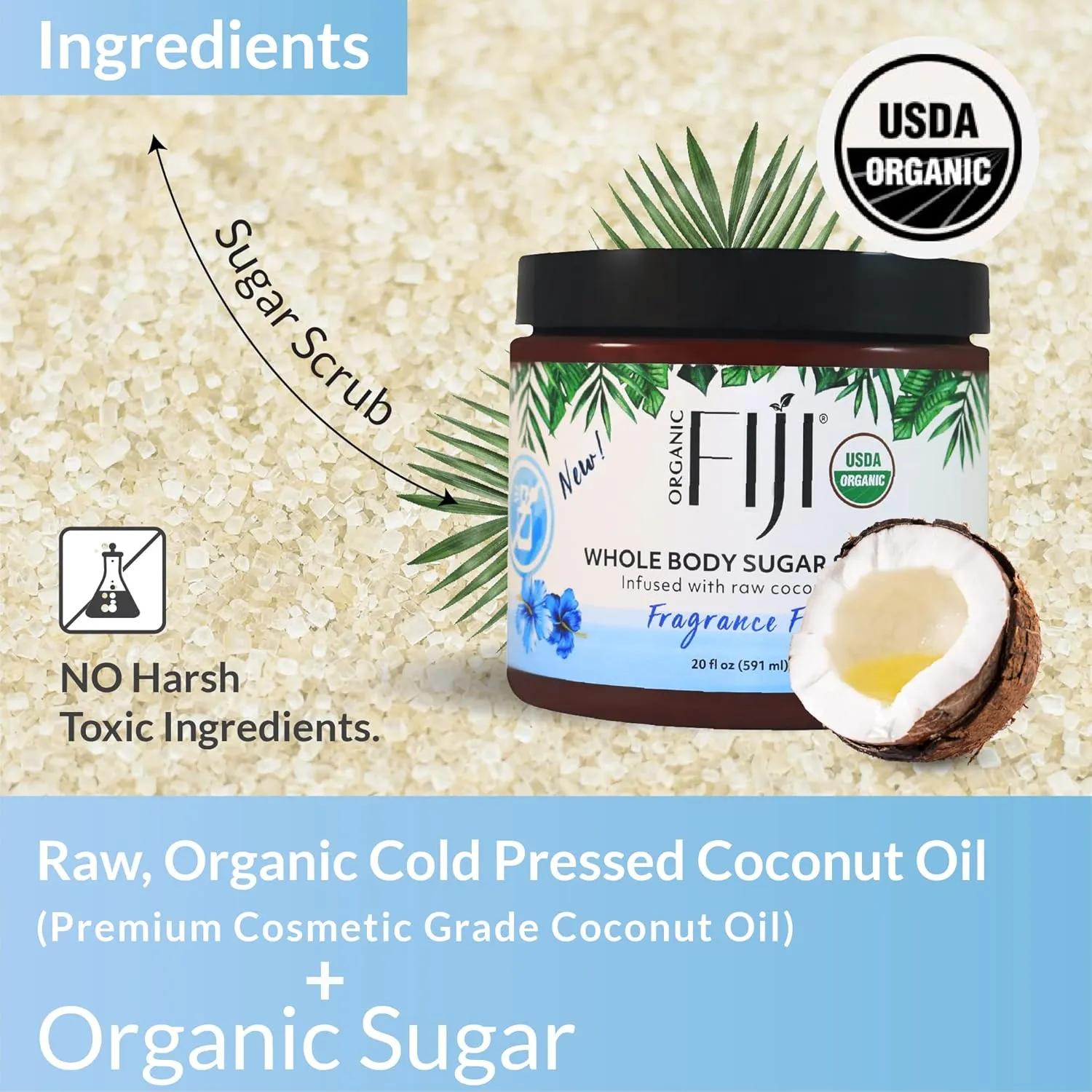 Whole Body Scrub - Infused with Coconut Oil, Exfoliating Sugar Scrub for Smooth and Soft Skin, Exfoliates & Restores Skin's Natural Biosphere, Fragrance Free 20 oz