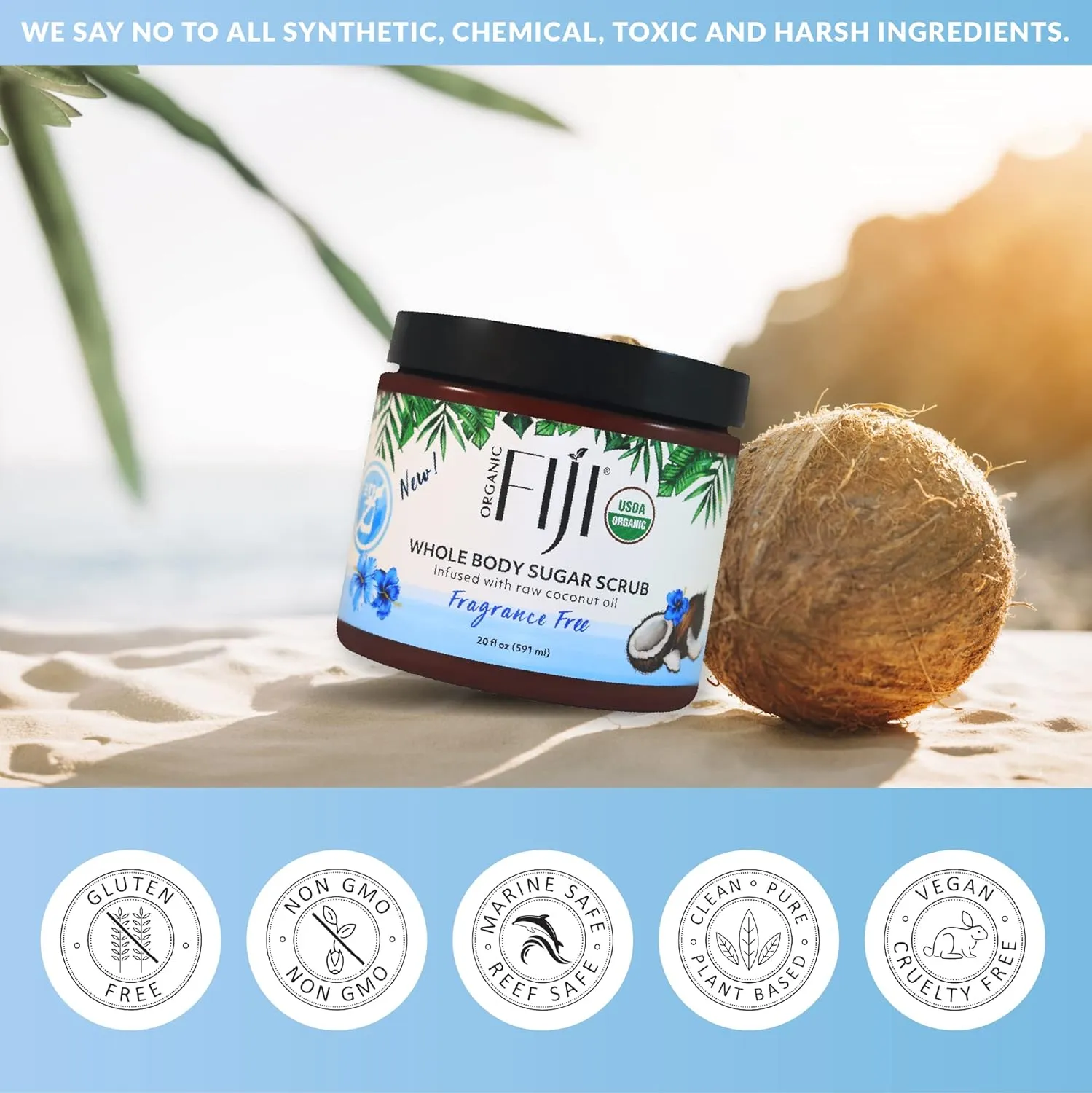 Whole Body Scrub - Infused with Coconut Oil, Exfoliating Sugar Scrub for Smooth and Soft Skin, Exfoliates & Restores Skin's Natural Biosphere, Fragrance Free 20 oz