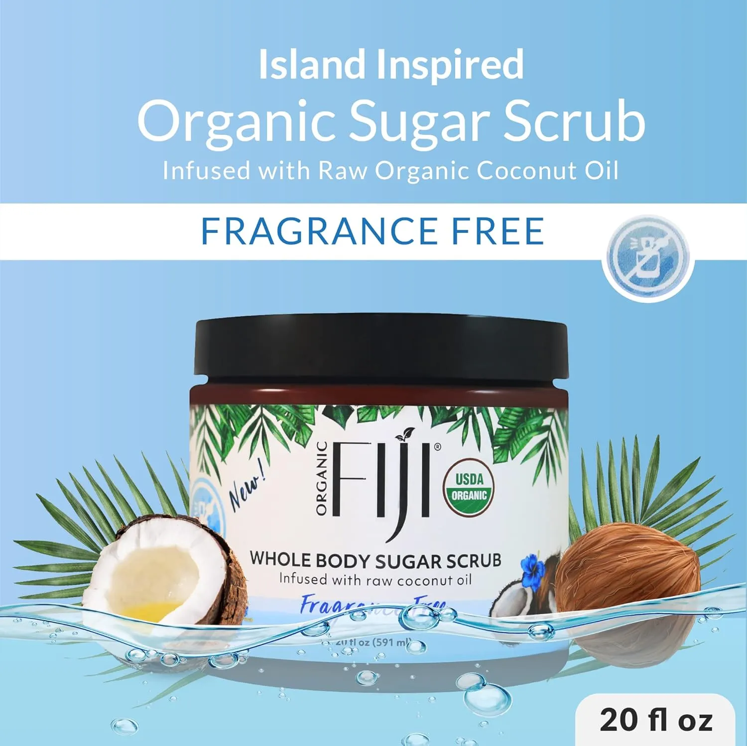 Whole Body Scrub - Infused with Coconut Oil, Exfoliating Sugar Scrub for Smooth and Soft Skin, Exfoliates & Restores Skin's Natural Biosphere, Fragrance Free 20 oz