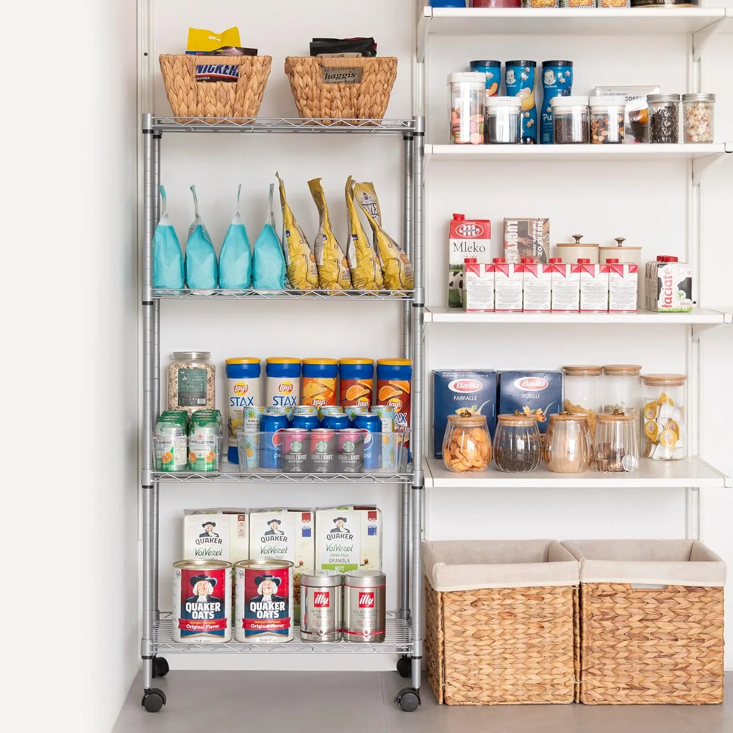 Wire Shelving Unit with Wheels, 4-Tier Adjustable Heavy Duty Metal Shelf Wire Storage Rack for Home Office Garage Kitchen Bathroom, 440 lbs Capacity, 23.23''W X 13.4''D X 47.24''H, Silver