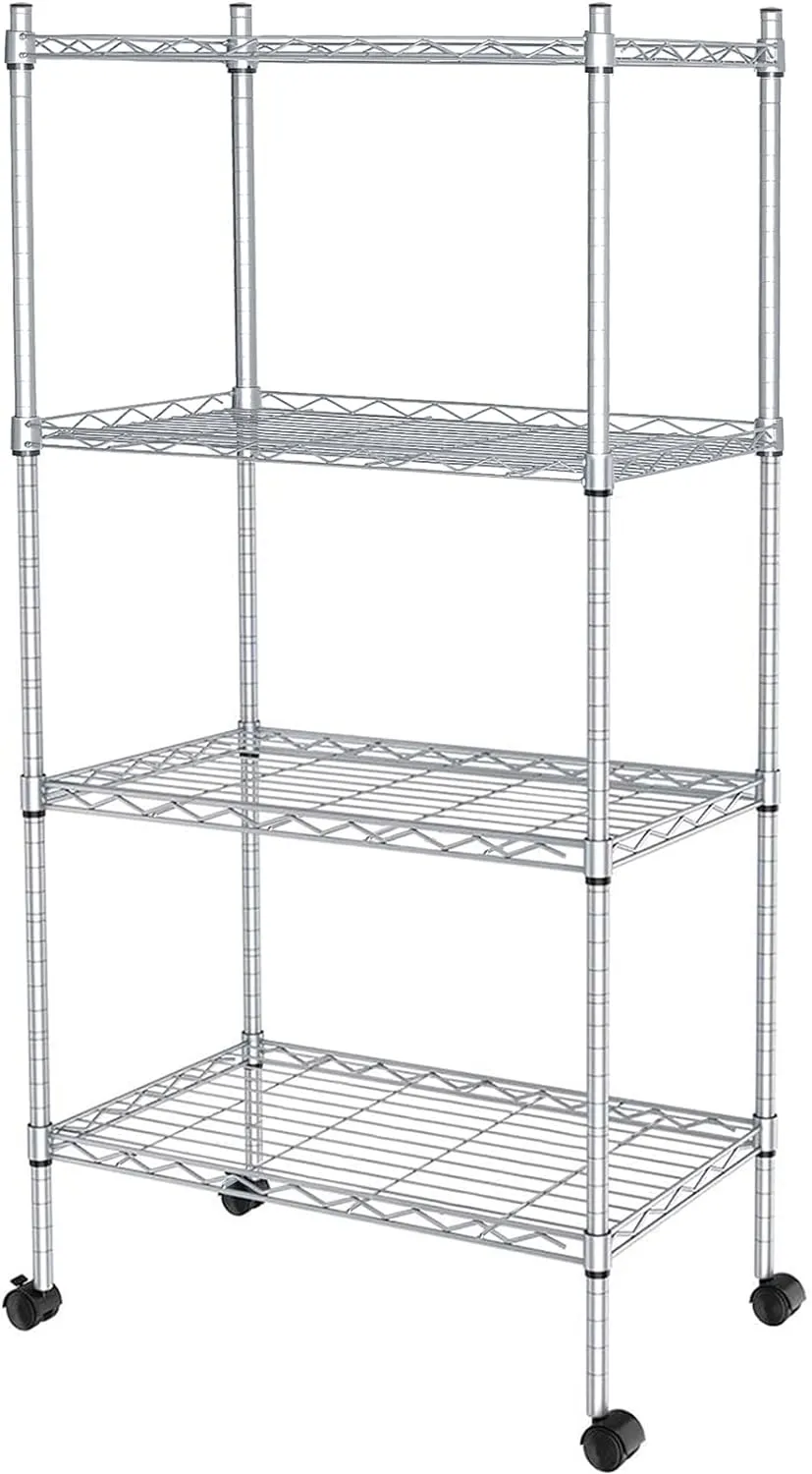 Wire Shelving Unit with Wheels, 4-Tier Adjustable Heavy Duty Metal Shelf Wire Storage Rack for Home Office Garage Kitchen Bathroom, 440 lbs Capacity, 23.23''W X 13.4''D X 47.24''H, Silver