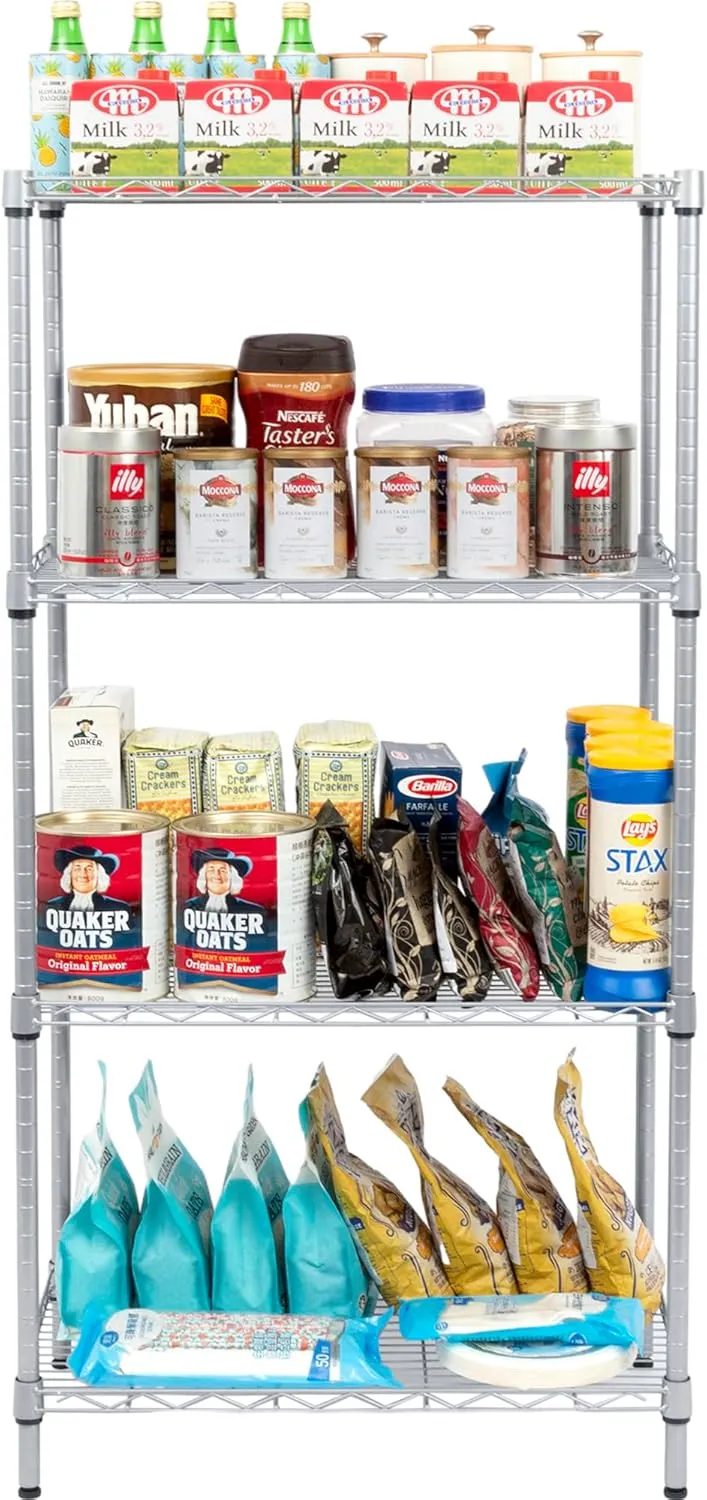 Wire Shelving Unit with Wheels, 4-Tier Adjustable Heavy Duty Metal Shelf Wire Storage Rack for Home Office Garage Kitchen Bathroom, 440 lbs Capacity, 23.23''W X 13.4''D X 47.24''H, Silver