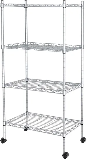 Wire Shelving Unit with Wheels, 4-Tier Adjustable Heavy Duty Metal Shelf Wire Storage Rack for Home Office Garage Kitchen Bathroom, 440 lbs Capacity, 23.23''W X 13.4''D X 47.24''H, Silver