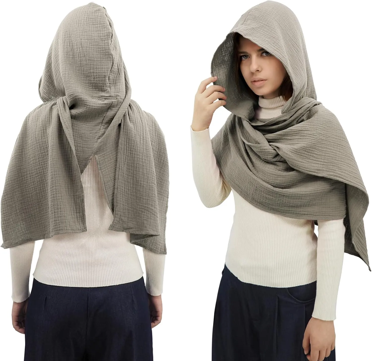 Women Men Fashion Shawl Scarf Cape | Multifunctional Hooded Cowl | Medieval Linen Cotton Cowl Hood |Vintage Goth Costume
