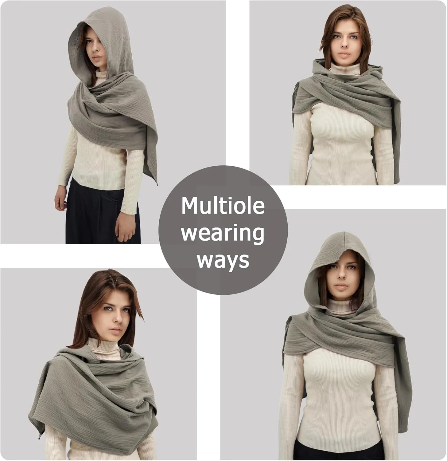 Women Men Fashion Shawl Scarf Cape | Multifunctional Hooded Cowl | Medieval Linen Cotton Cowl Hood |Vintage Goth Costume