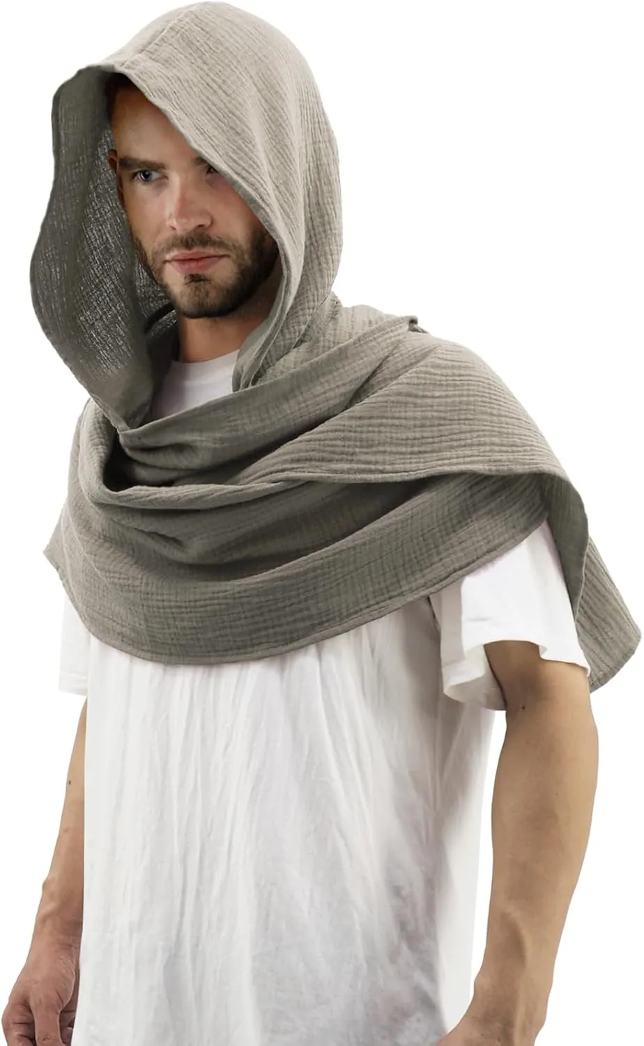 Women Men Fashion Shawl Scarf Cape | Multifunctional Hooded Cowl | Medieval Linen Cotton Cowl Hood |Vintage Goth Costume