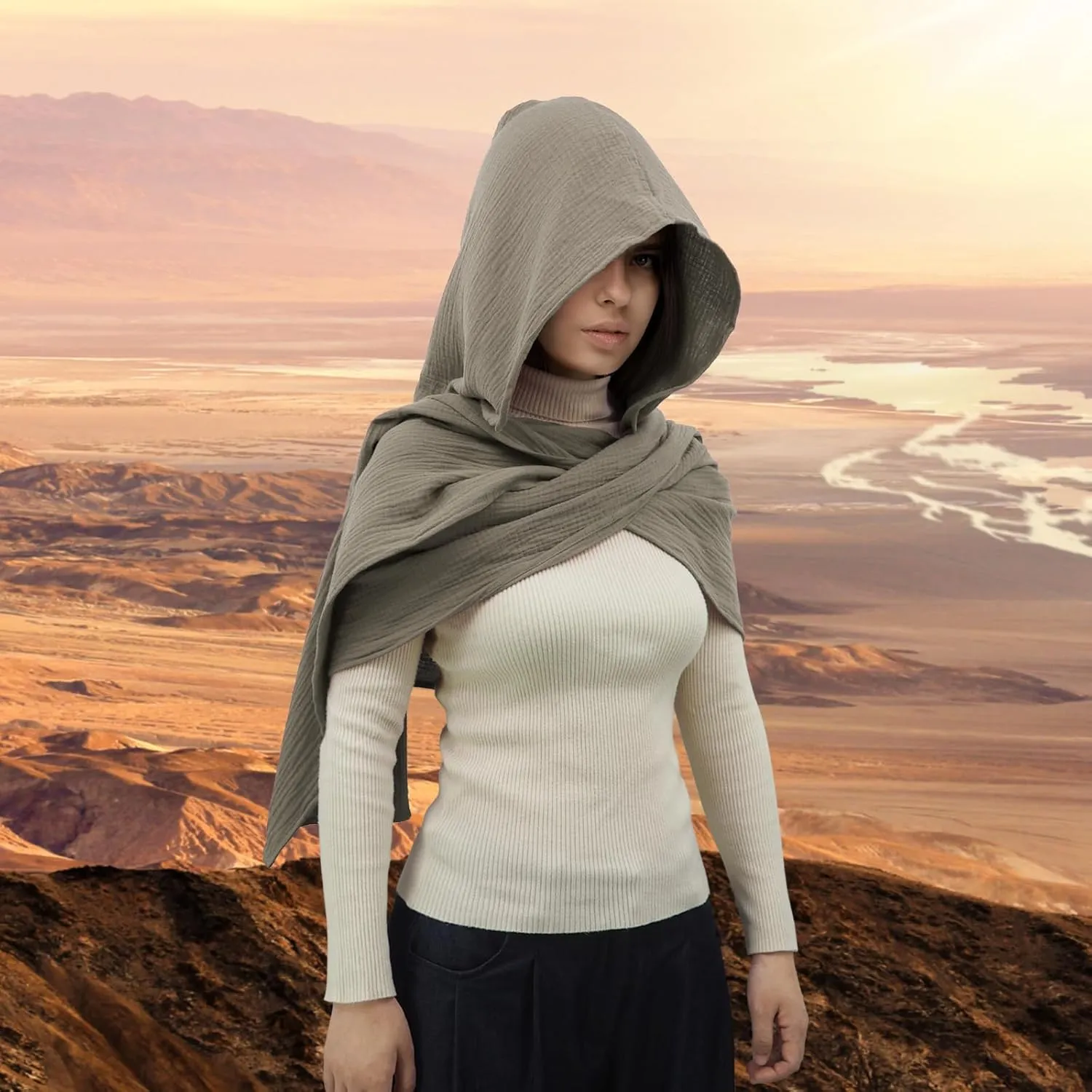Women Men Fashion Shawl Scarf Cape | Multifunctional Hooded Cowl | Medieval Linen Cotton Cowl Hood |Vintage Goth Costume