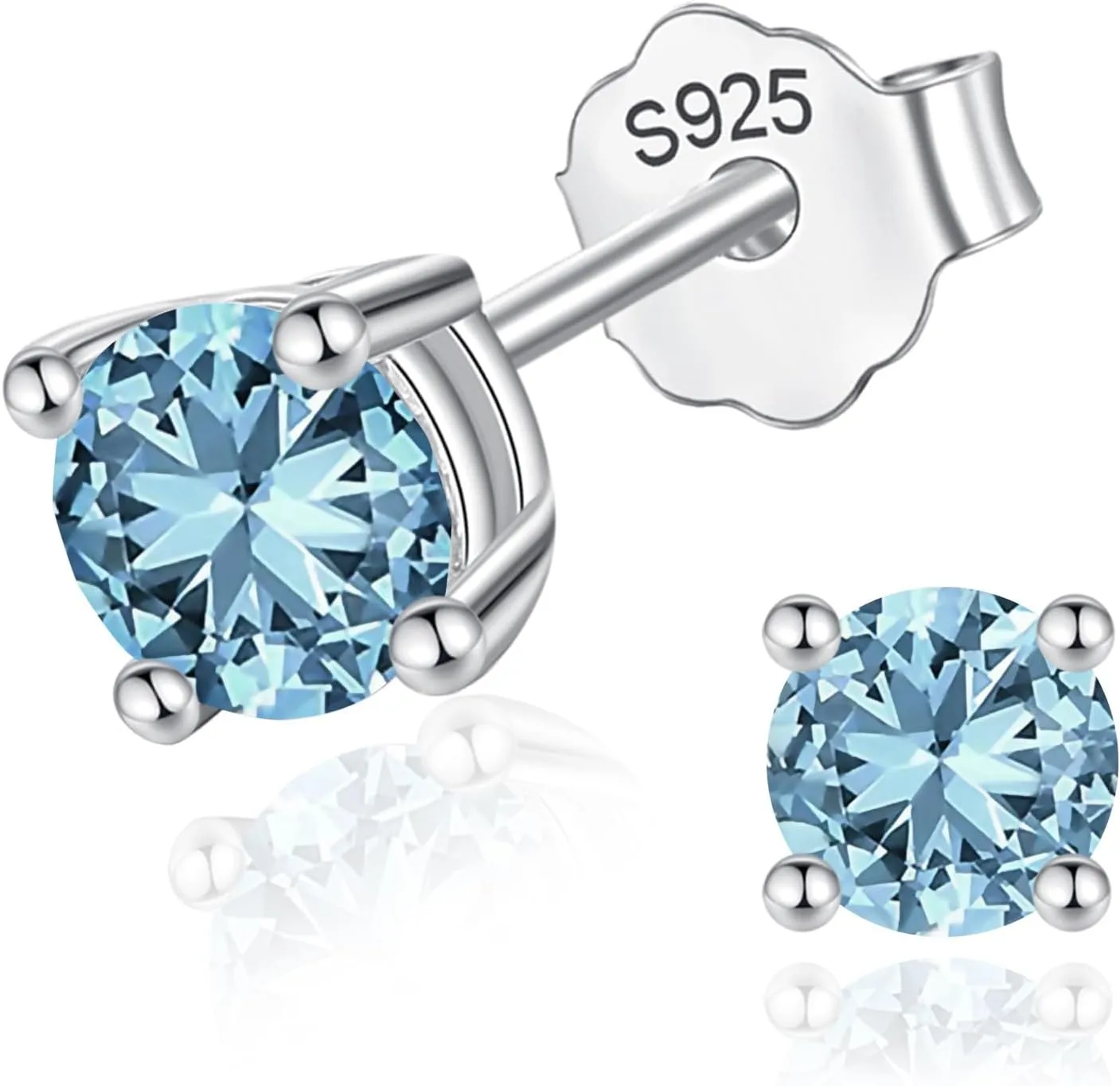 Women Silver Stud Earrings for Women Solid 14K White Gold Plated Sterling Silver Earrings For Women Birthstone Earrings CZ Earrings for Women Wife Her Girlfriend