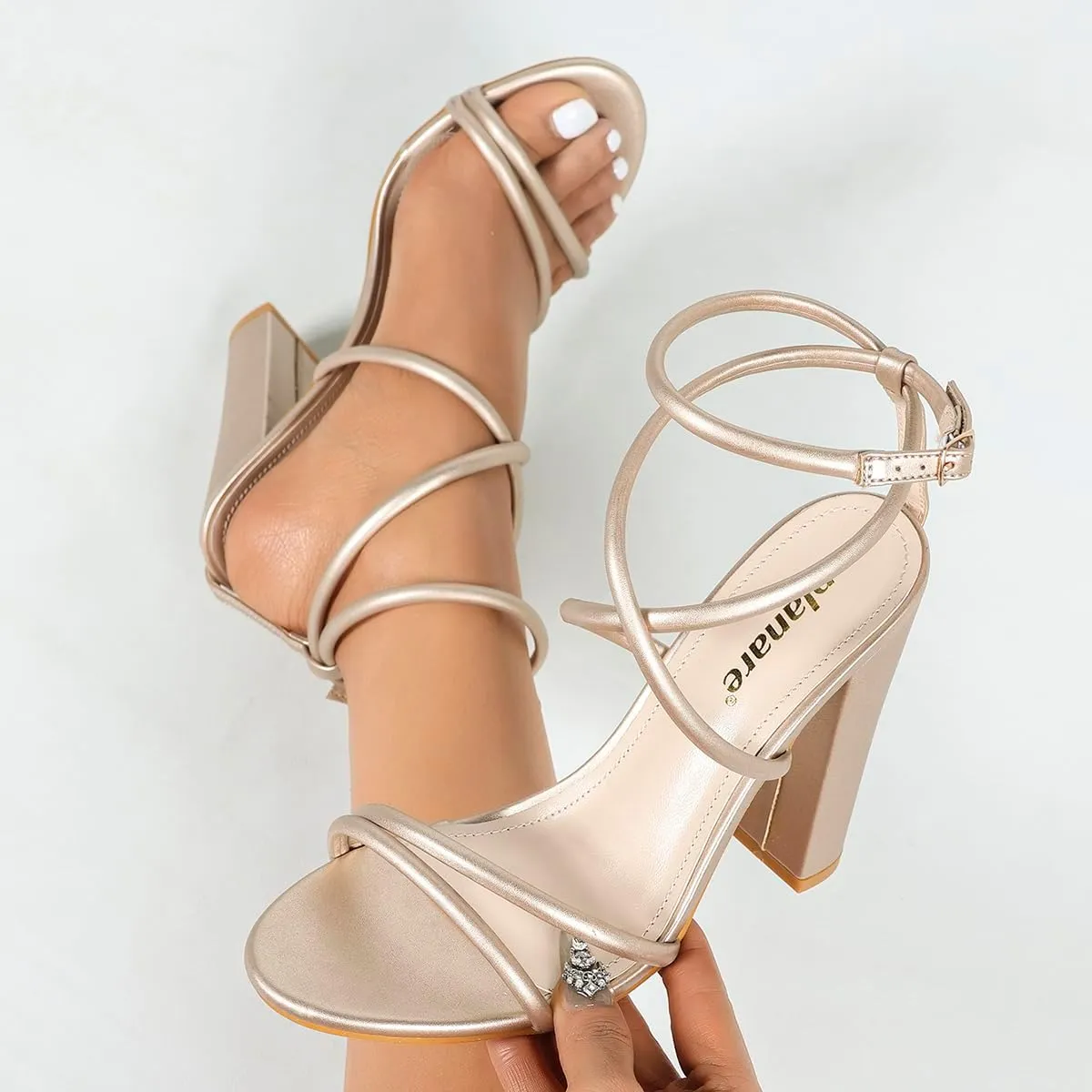 Women's High Heel Sandals – Minimalist Cross-Strap Block Heel Shoes, Elegant Square-Toe Dress Sandals for Everyday & Formal Wear
