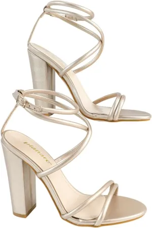 Women's High Heel Sandals – Minimalist Cross-Strap Block Heel Shoes, Elegant Square-Toe Dress Sandals for Everyday & Formal Wear