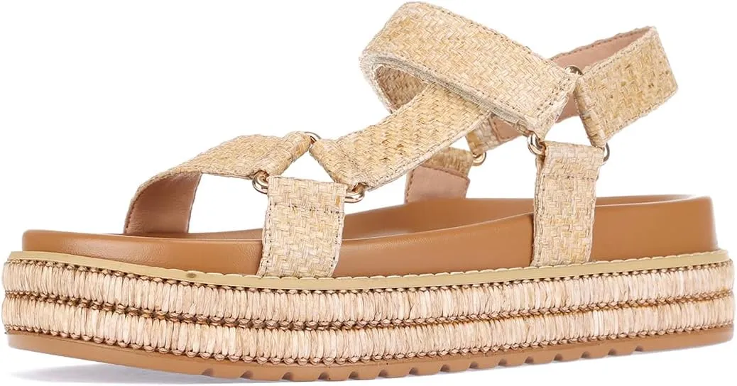 Women's Platform Sandals, Woven Strappy Design, Beige Espadrille Wedges with Ankle Strap，Dressy Comfortable Summer Beach Comfort Sandalias Trendy