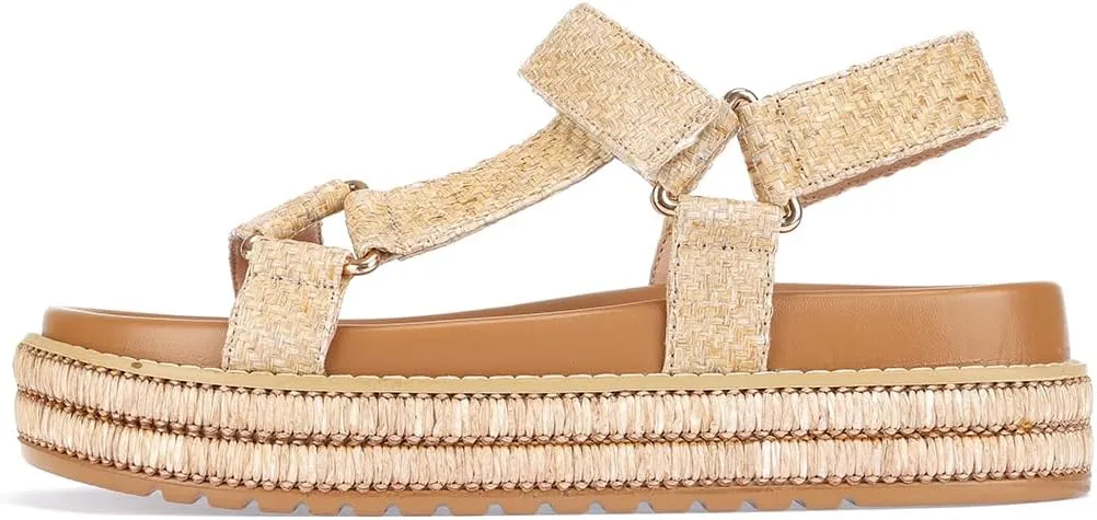 Women's Platform Sandals, Woven Strappy Design, Beige Espadrille Wedges with Ankle Strap，Dressy Comfortable Summer Beach Comfort Sandalias Trendy