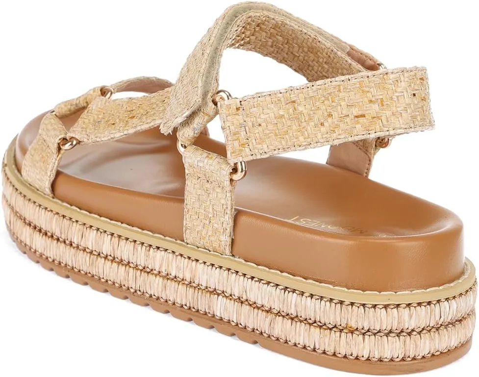 Women's Platform Sandals, Woven Strappy Design, Beige Espadrille Wedges with Ankle Strap，Dressy Comfortable Summer Beach Comfort Sandalias Trendy