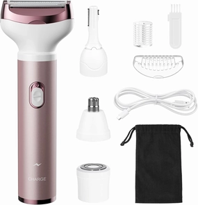 Womens Electric Razor, 4 in 1 Face Shaver for Women, Facial Hair Remover for Women, Electric Women Bikini Trimmers for Legs, Travel Razor for Eyebrow Ear Nose Hair Lip Beard Armpit, Rose Gold