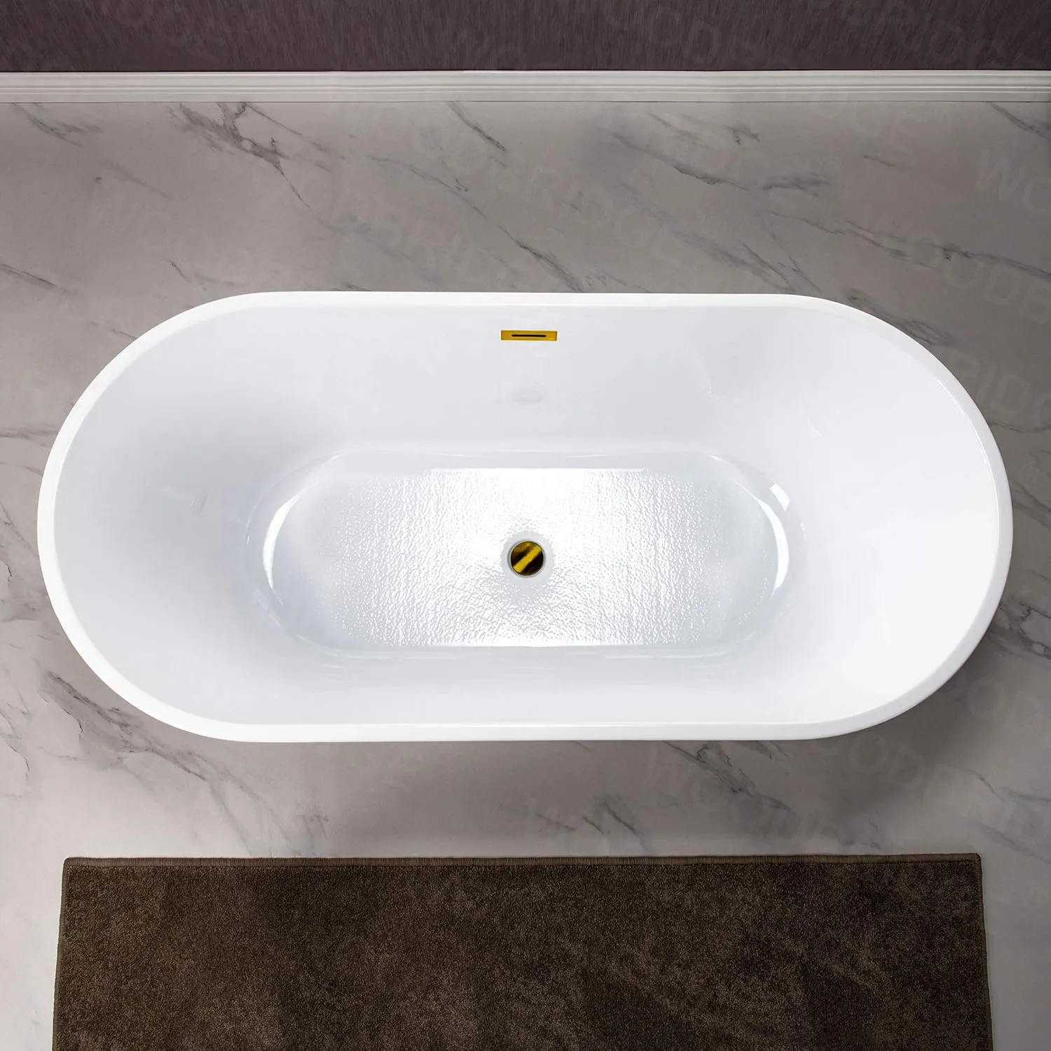 WOODBRIDGE 67" Acrylic Freestanding Bathtub Contemporary Soaking White Tub with Brushed Gold Overflow and Drain，B0013-BG
