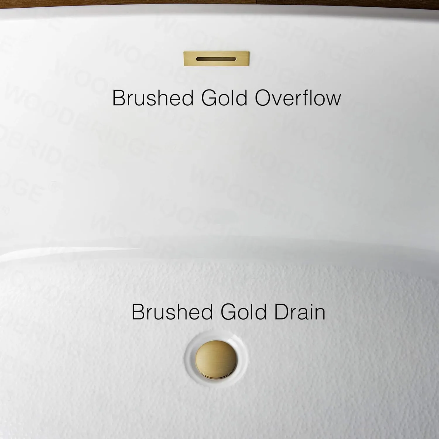 WOODBRIDGE 67" Acrylic Freestanding Bathtub Contemporary Soaking White Tub with Brushed Gold Overflow and Drain，B0013-BG