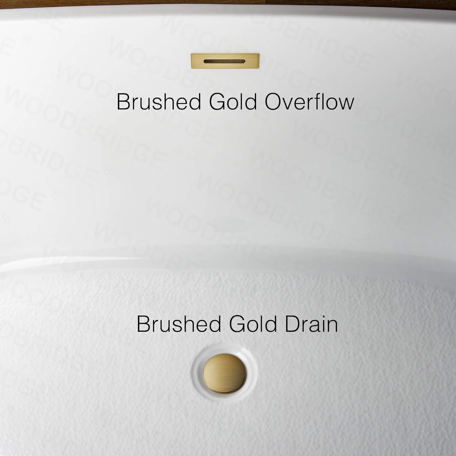 WOODBRIDGE 67" Acrylic Freestanding Bathtub Contemporary Soaking White Tub with Brushed Gold Overflow and Drain，BTA1528-BG