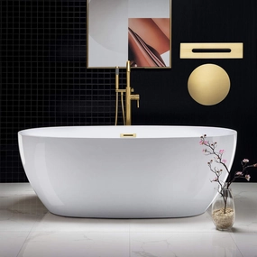 WOODBRIDGE 67" Acrylic Freestanding Bathtub Contemporary Soaking White Tub with Brushed Gold Overflow and Drain，BTA1528-BG