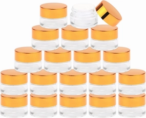 Wresty 19 Pcs Clear Glass Cosmetics Jars 5g Round Refillable Cosmetic Cream Pot Container Empty Makeup Lip Balm Lotion Eye Cream Sample Bottles Jars With Gold Lids