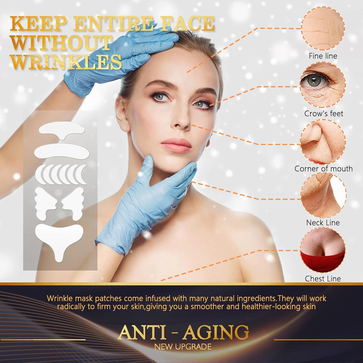 Wrinkle Patches Chest Wrinkles Pads, Reusable Silicone Neck & Forehead Wrinkle Patches, Anti Wrinkle Face Patches to Reduce Fine Wrinkles, Frown & Chest Line while Sleeping