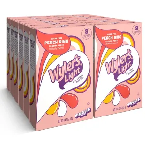 Wyler's Light Singles To Go Powder Packets, Water Drink Mix, Watertok Peach Ring, 96 Servings, 8 Count x Pack of 12