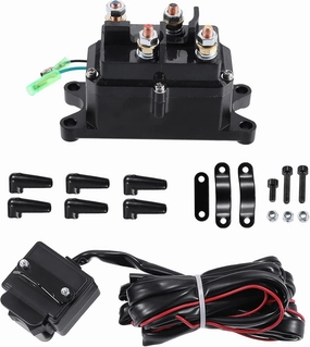 X AUTOHAUX 12V 250A Winch Solenoid Relay Contactor Winch Rocker Thumb Switch Combo ATV 1500-5000lbs for Polaris for Honda for Warn Silver Contactor Solenoid with 6 Insulated Caps 63070 62135