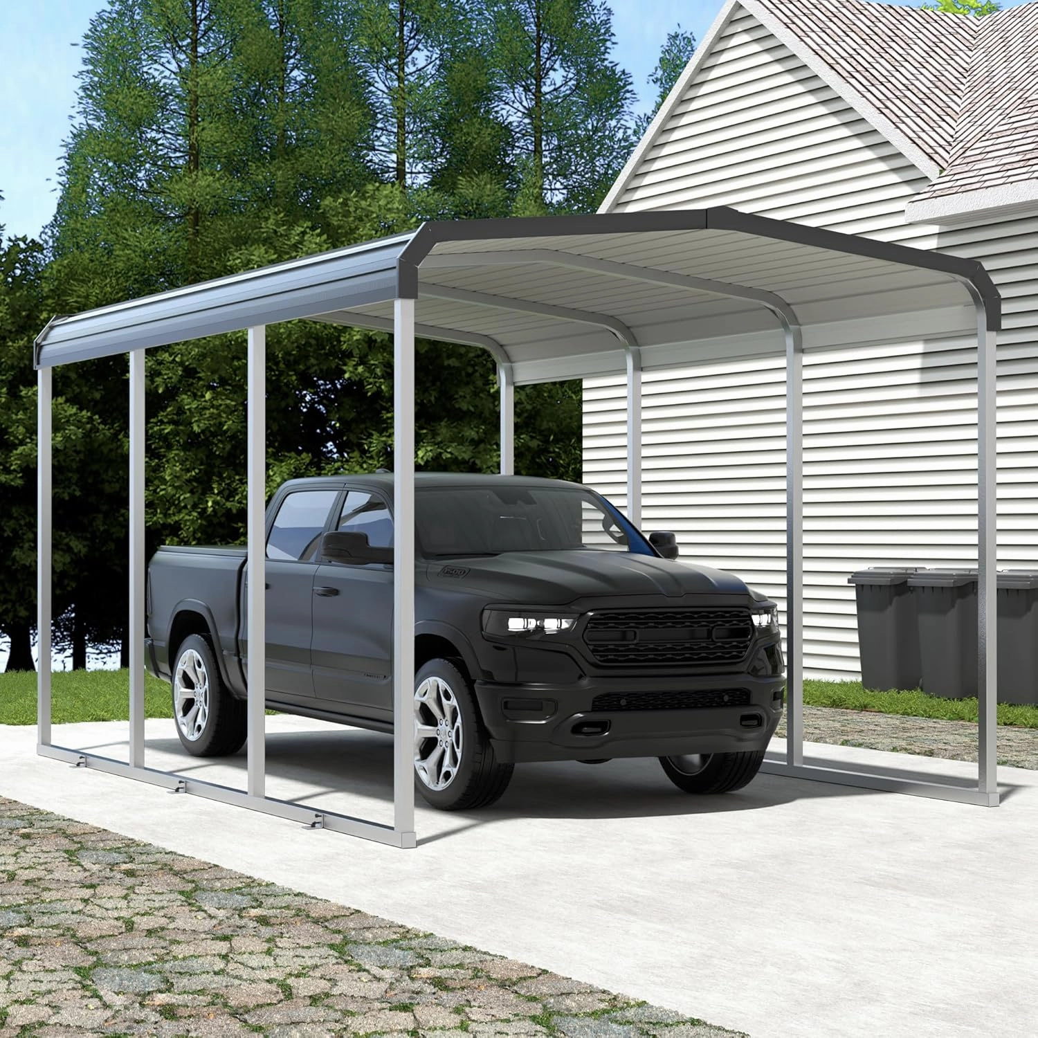Xilingol Metal Carport, Heavy Duty Carport Canopy with Galvanized Steel Frame and Roof, Outdoor Storage Shed, Car Tent Garage Shelter for Pickup, Truck, Boat and Tractor, Grey (10x15 FT)