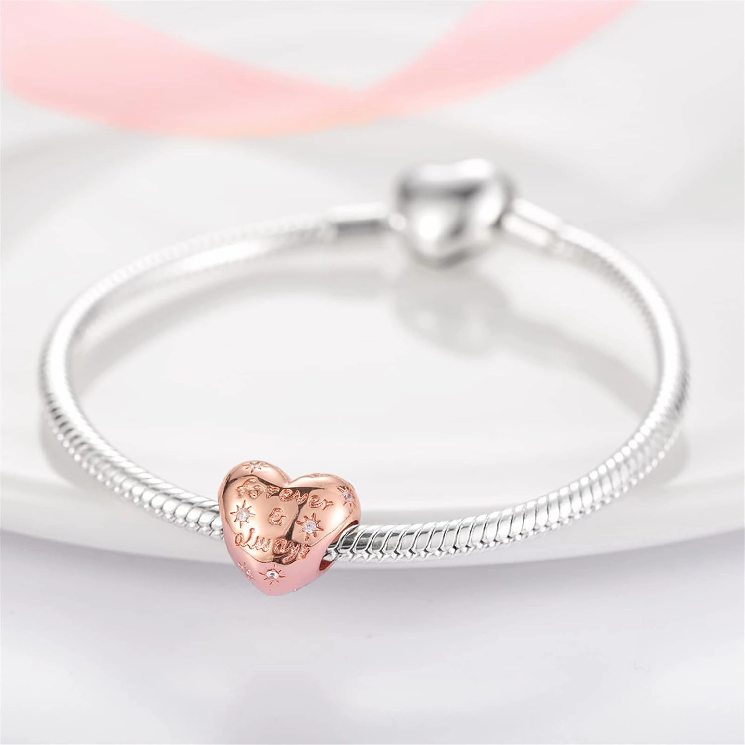 XinYouZhi S925 Sterling Silver Bead Charms for Bracelets with Cubic Zirconia DIY Bead Charms for Jewelry Making Birthday Valentines Day Charms for Women