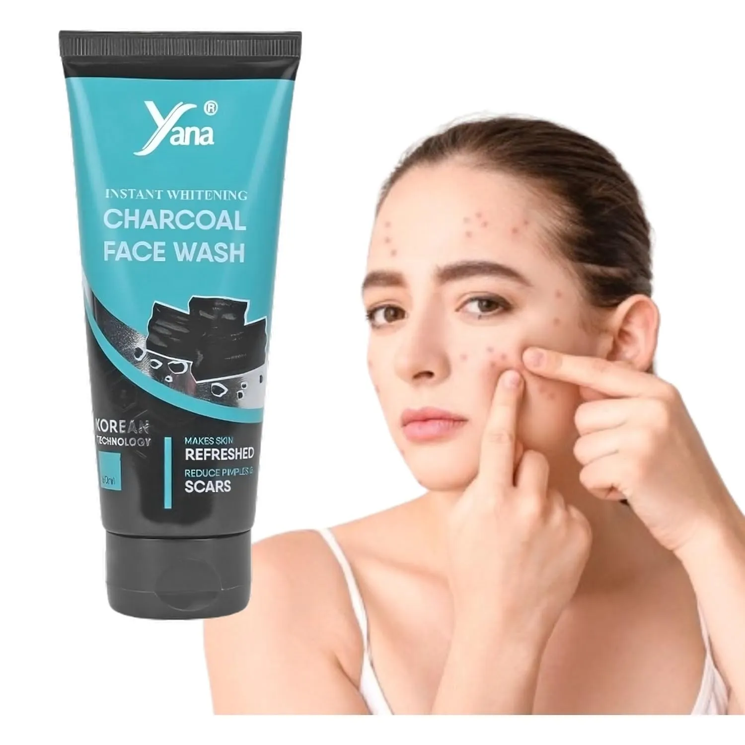 Yana Activated Charcoal Face wash exfoliating travel size & Cleanser For dark Marks & Acne For Women By Korean Technoloy | Charcoal Face Wash Scrub | Side-effect Free