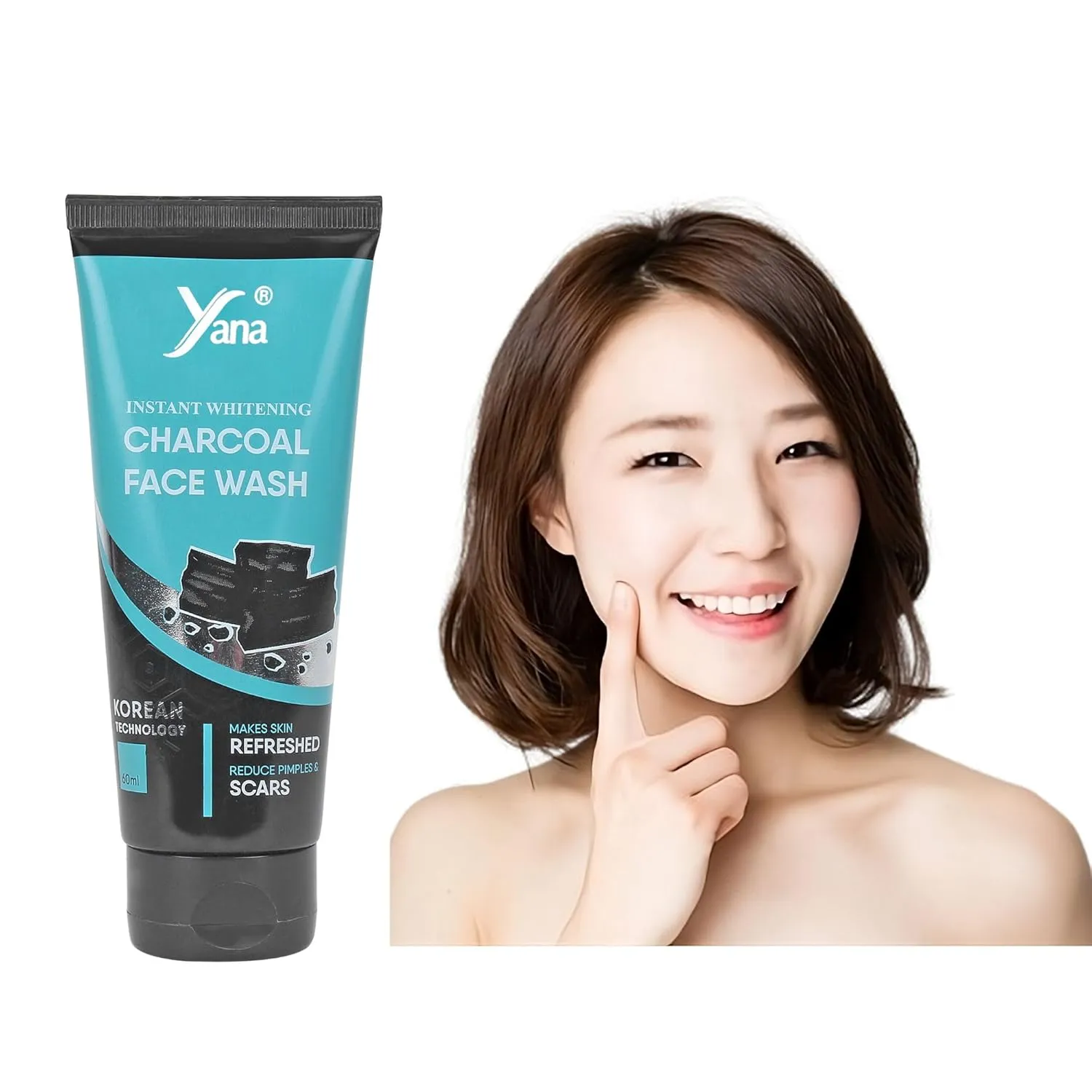 Yana Charcoal Cleansing Face Wash travel size & Cleanser By Korean Technoloy | Charcoal Face Wash Scrub | Side-effect Free
