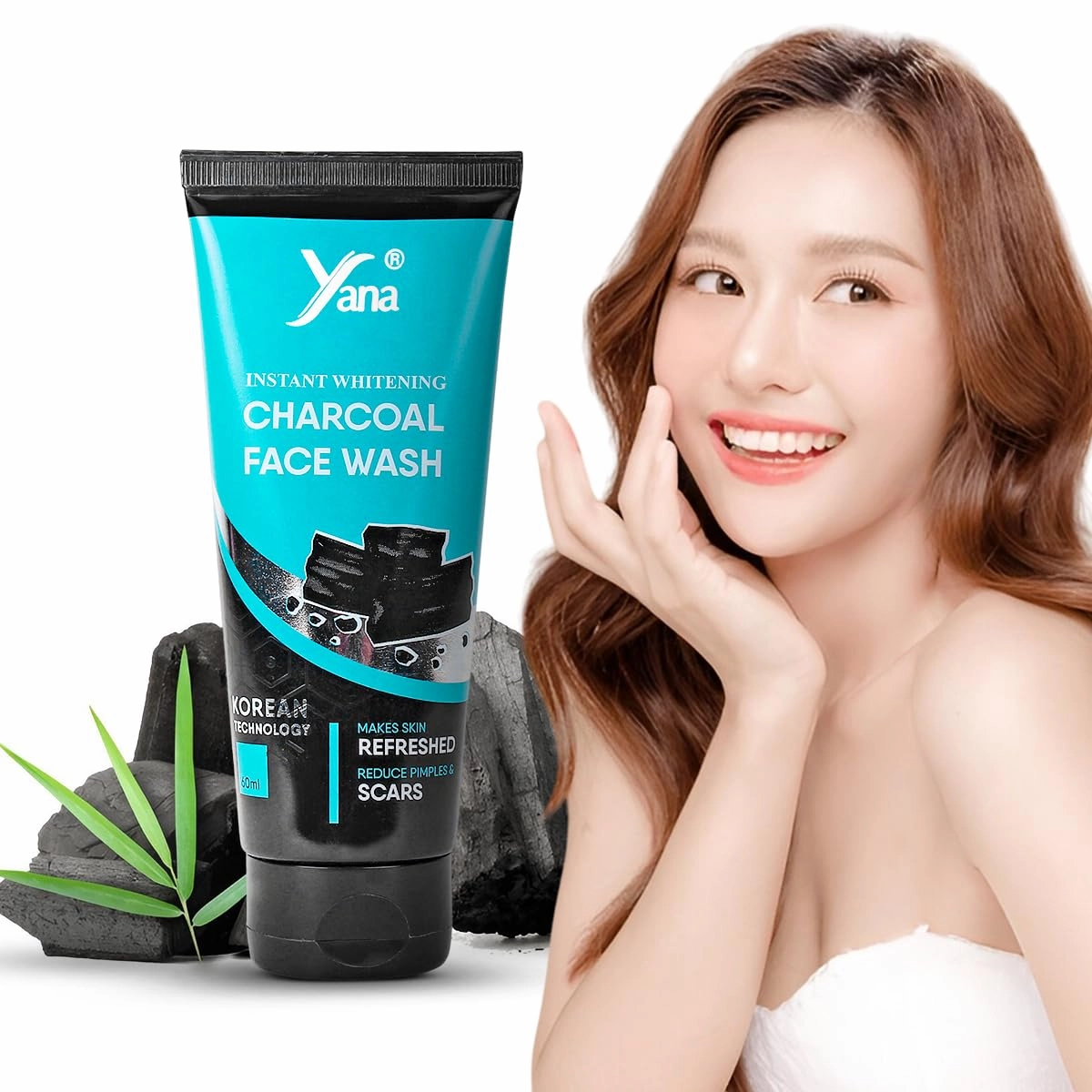 Yana Charcoal Face Wash travel size & Cleanser Clean & Clear Skin Sensitive For Women By Korean Technoloy | Charcoal Face Wash Scrub | Side-effect Free