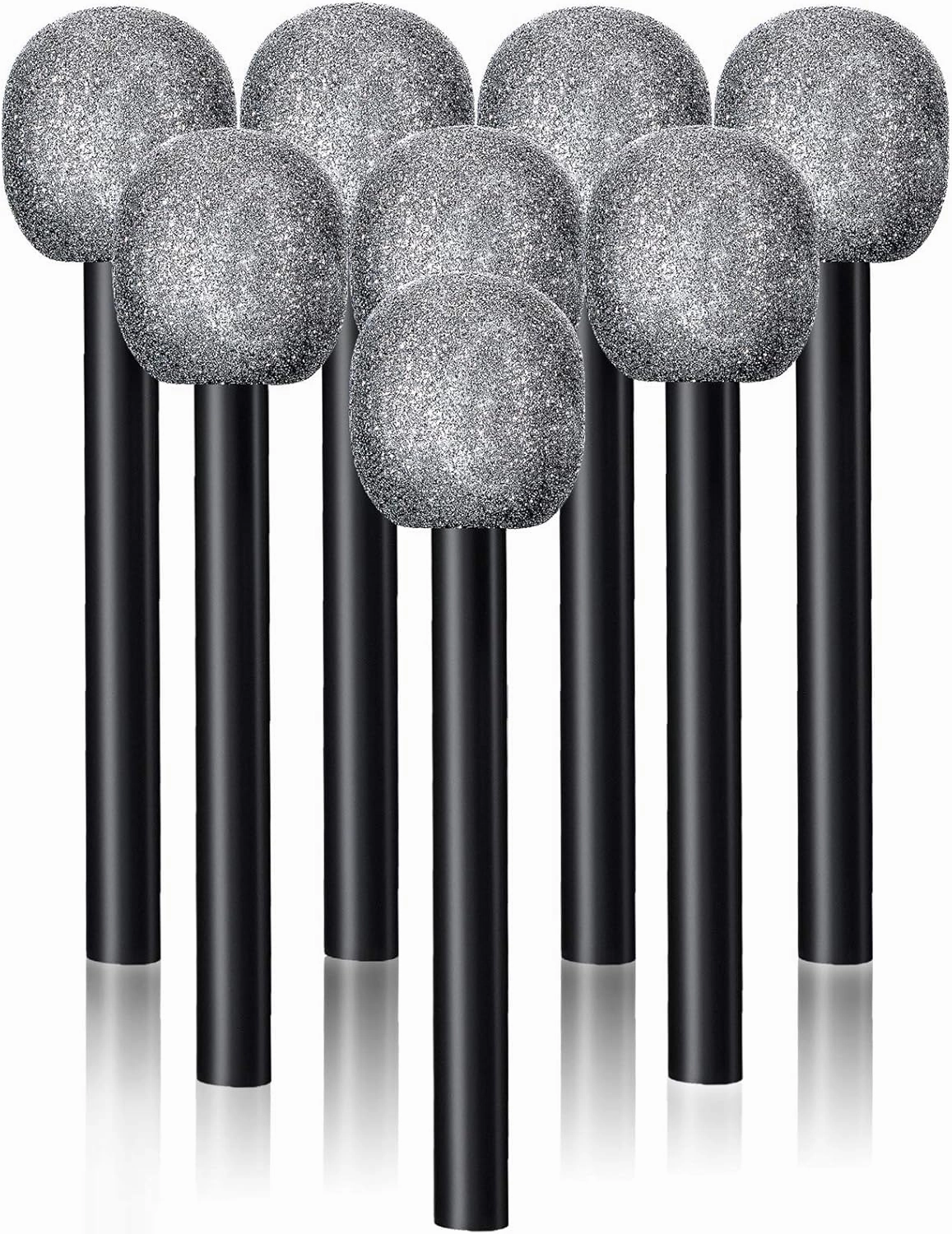 Yaomiao 8 Packs Silver Microphone Glittered Pretend Toy Microphone for Birthday Party Favors Decoration