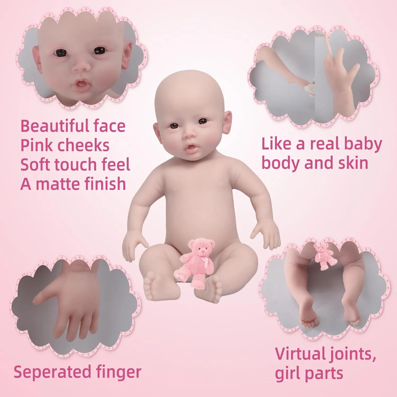 YIQI 18.5 inches Full Silicone Newborn Baby Doll not Vinyl Soft Silicone Baby Lifelike Reborn Doll Present Collectible Washable (Wheaten Color)