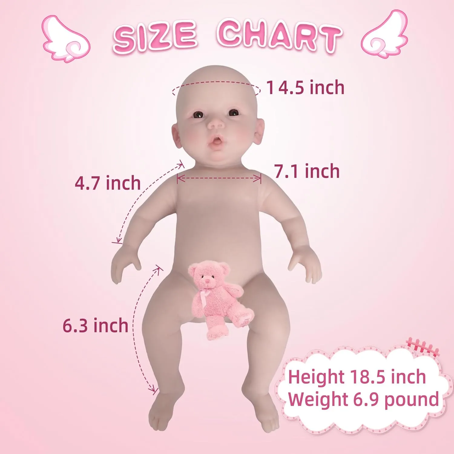 YIQI 18.5 inches Full Silicone Newborn Baby Doll not Vinyl Soft Silicone Baby Lifelike Reborn Doll Present Collectible Washable (Wheaten Color)