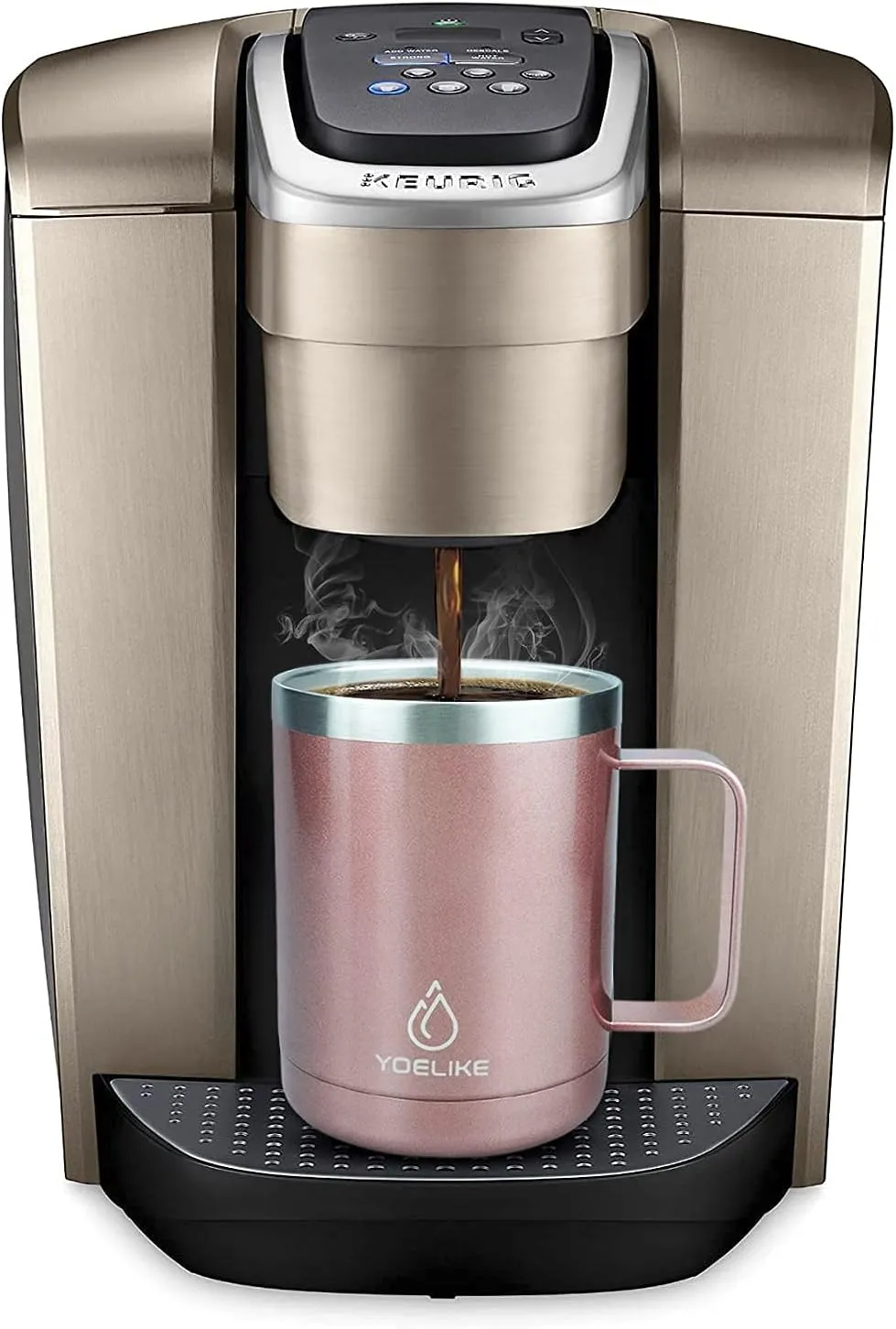 yoelike 14OZ Insulated Coffee Mug with Handle and Lid, Stainless Steel, Powder Coated, Vacuum Insulated Travel Mug, Camping Mug, Keep Hot/Cold Longer Coffee Tumbler Cup Rose Gold